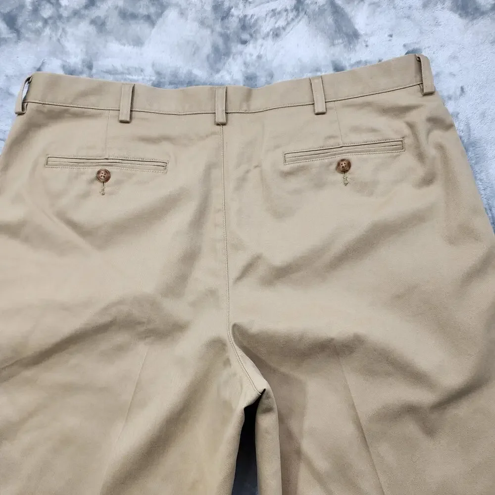 LL Bean Pants‎ Mens 40x28 Tan Khaki Classic Fit Flat Front Chinos Pockets Office